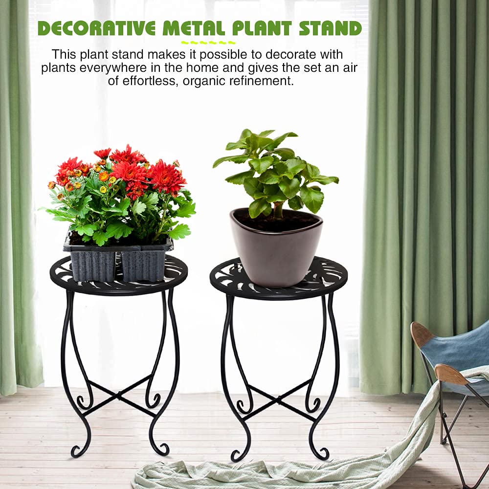 Aonagi 15" Tall Metal Plant Stand, 8" Wide Round Plant Stand for Flower Pot Rustproof Iron Plant Holder for Indoor Outdoor Use, Easy Assemble Flower Stand for Home Garden Display Greenery (Round 2pcs)