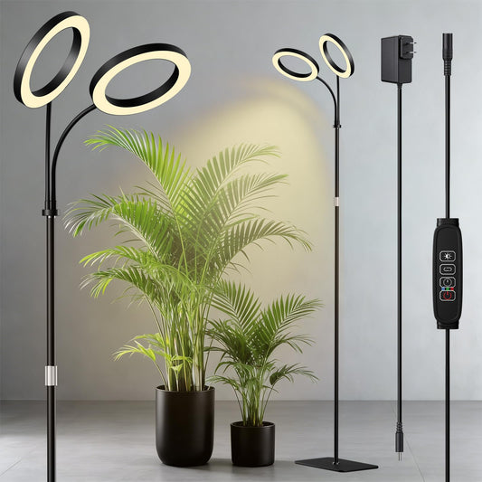 LPMZMBL Dual Head Grow Light for Indoor Plants Full Spectrum Plant Light with 16.5"-68" for Growing Large Tall Plants Equipment with 3/9/12-hour Automatic Timers 3 Light Modes 10 Dimmable Levels