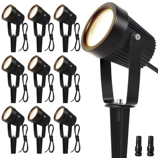 Low Voltage Landscape Spotlights, 12V LED Outdoor Spot Lights, Up Lighting Wired for Yard Garden Pathway Tree, 10W Aluminum Landscape Path Lights with Connectors, IP66 Waterproof & 4000K, 10 Pack