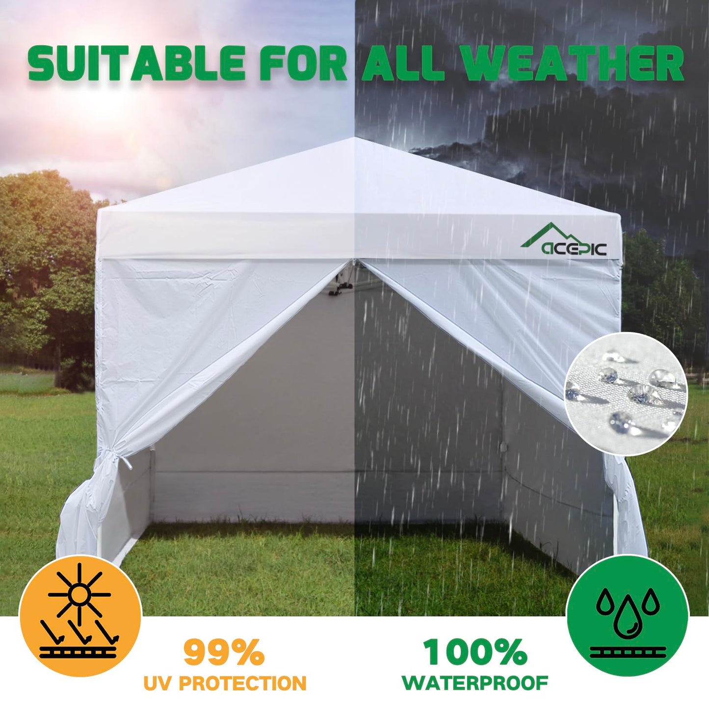Acepic 10x10ft Canopy Sidewalls with Door for Pop Up Canopy Frame,Waterproof UV Protection Material for Outdoor Events, Courtyard, Vendor Booths(White, 4PCS Sidewalls Only, Canopy Tent NOT Included)
