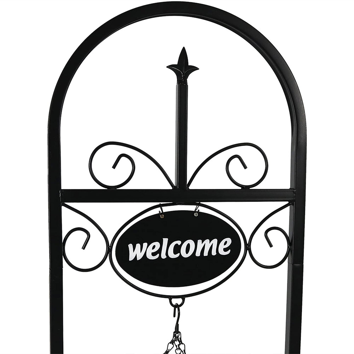 Sunnydaze Hanging Basket Planter Stand with Decorative Welcome Sign - 48-Inch Tall