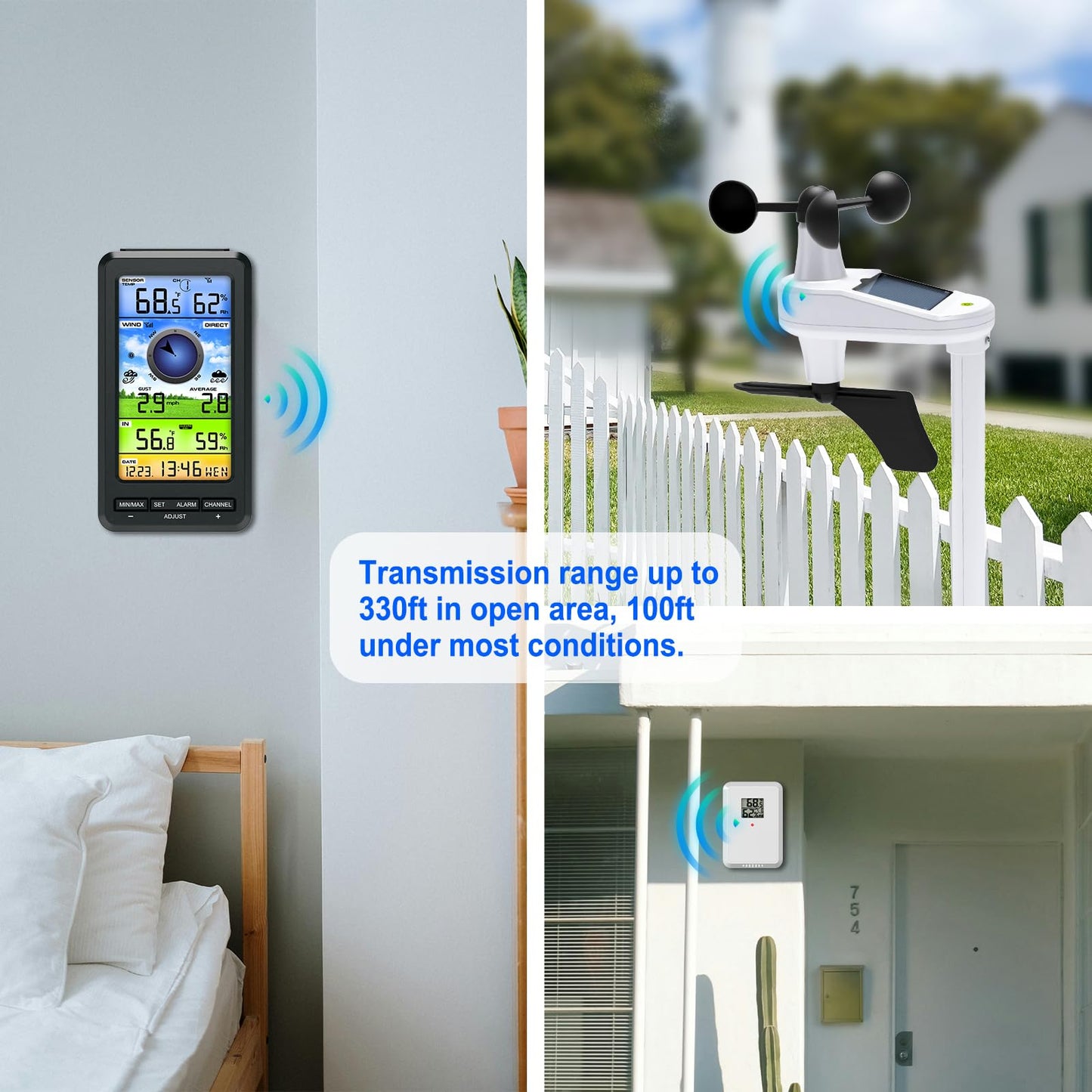 Urageuxy Weather Station Wireless Indoor Outdoor with Remote Sensor, Home Weather Station with Wind Speed/Direction, Indoor/Outdoor Thermometer and Hygrometer for Home, Yard (No WiFi)
