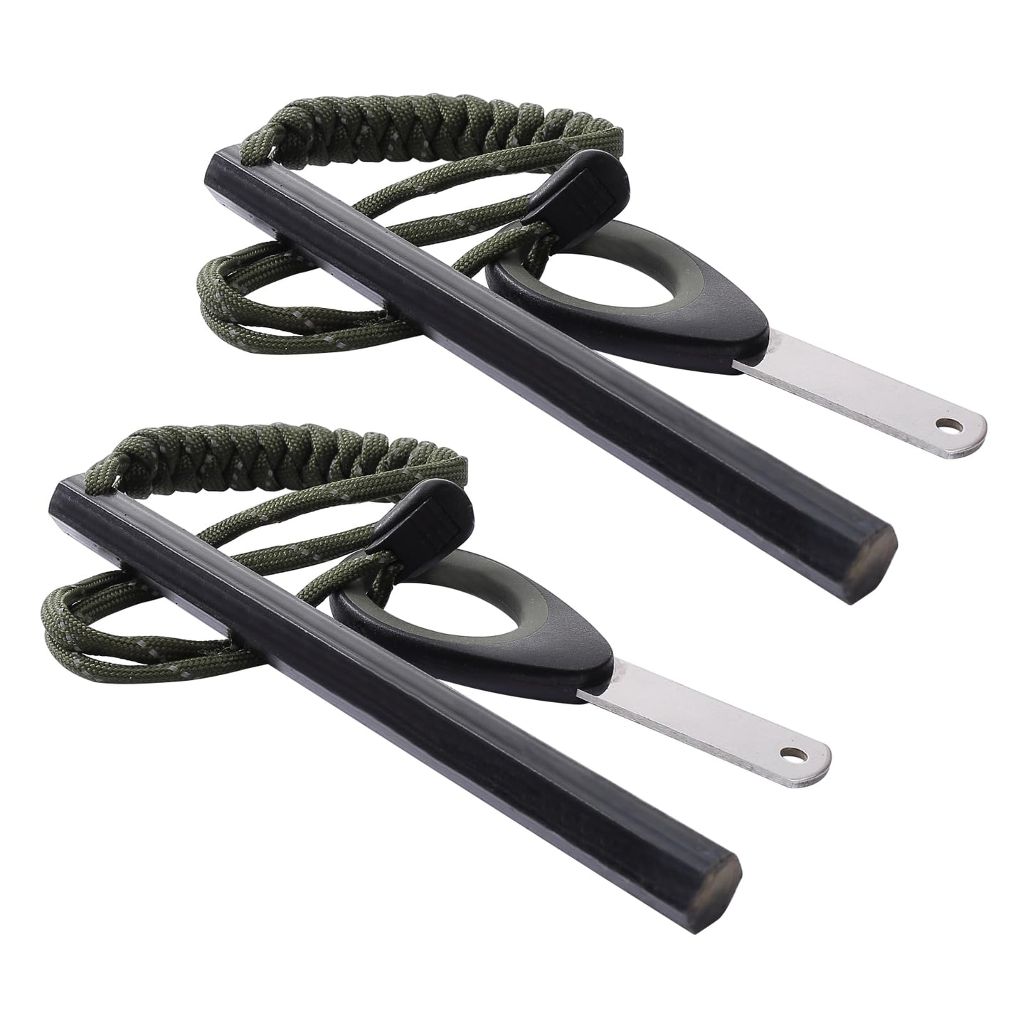 Flint and Steel Fire Starter Kit, 6-inch x 1/2-inch Ferro Rod with Paracord Lanyard Handle and New Striker, Thick Fire Steel up to 20,000 Strikes, Emergency Survival Tool for Hiking and Camping (2)