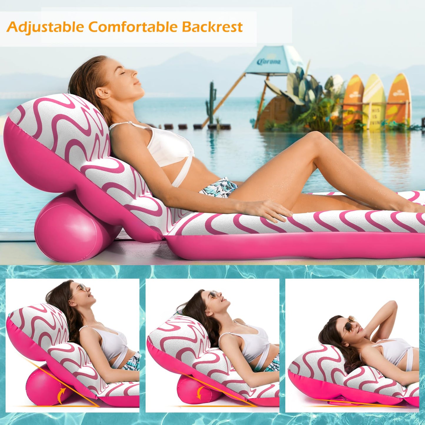Jasonwell Inflatable Pool Float Adult - Ultra-Comfort Soft Fabric Pool Floaties Lounge Floats Floating Chair Raft with Adjustable Backrest Air Water Lounger Tanning Float for Pool Beach Party (Wave)