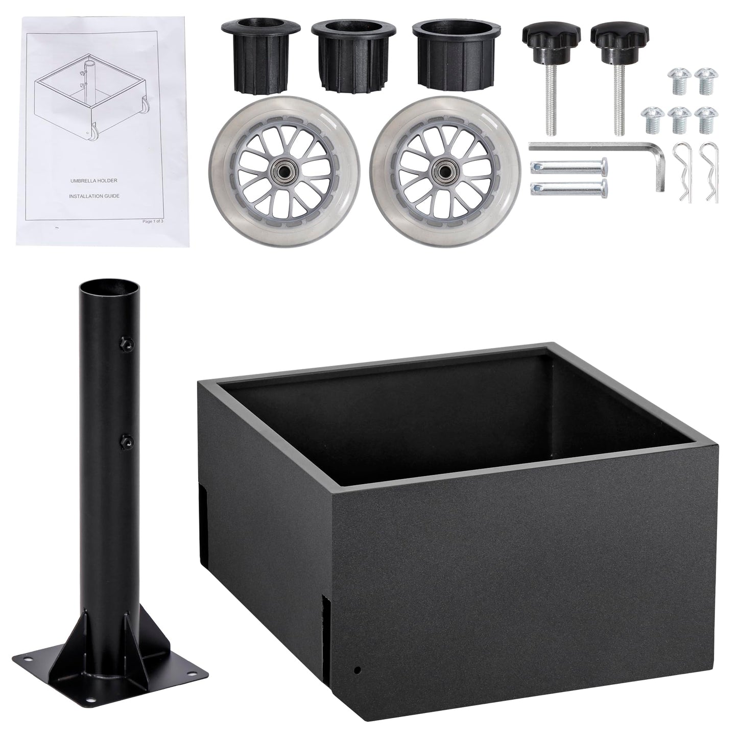 DorBuphan Patio Umbrella Base with Wheels, Heavy Duty Umbrella Base Stand with Fillable Planter, 150LBS Capacity Umbrella Stand for Outdoor, Patios, Gardens