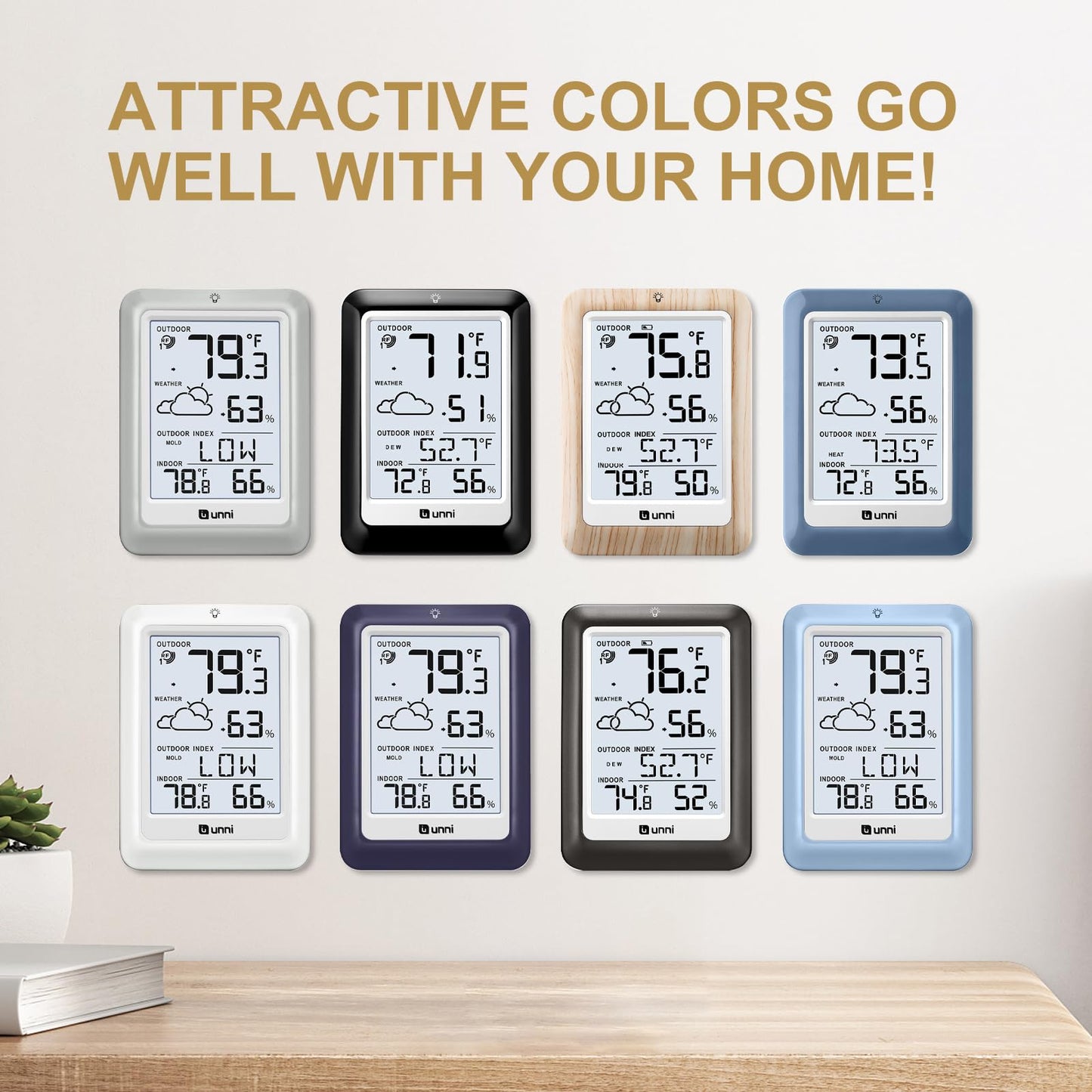 Indoor Outdoor Thermometer Wireless Weather Station, Temperature Humidity Monitor Battery Powered Inside Outside Thermometers with 330ft Range Remote Sensor and Backlight Display（Metal Black）