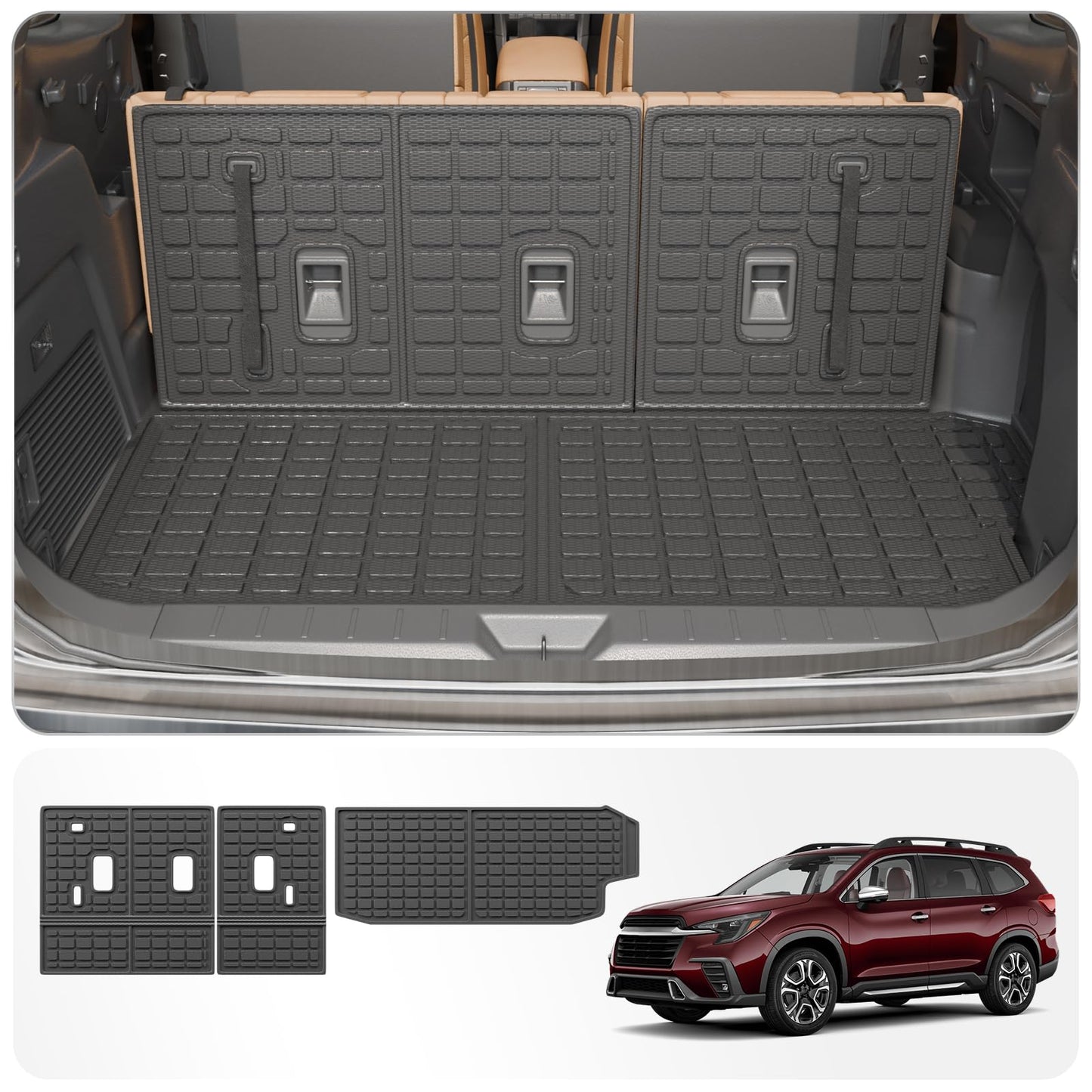 Thinzyou Cargo Mat Compatible with 2019-2025 2026 Subaru Ascent Cargo Liner Trunk Liner TPE Back Seat Cover Protector 2023 Ascent Accessories (Fit 7&8 Seats, Trunk Mat+3rd Row Backrest Mats)