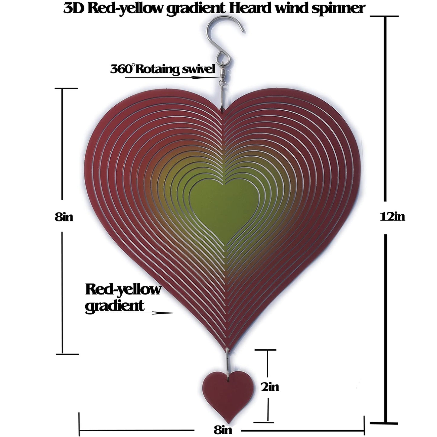 DJUAN Wind Spinner Red-Yellow Gradient Love Heart 3D Metal Hanging Wind Spinners Worth Gift Stainless Steel Yard Art Decorations Indoor/Outdoor Kinetic Wind Sculptures & Spinners