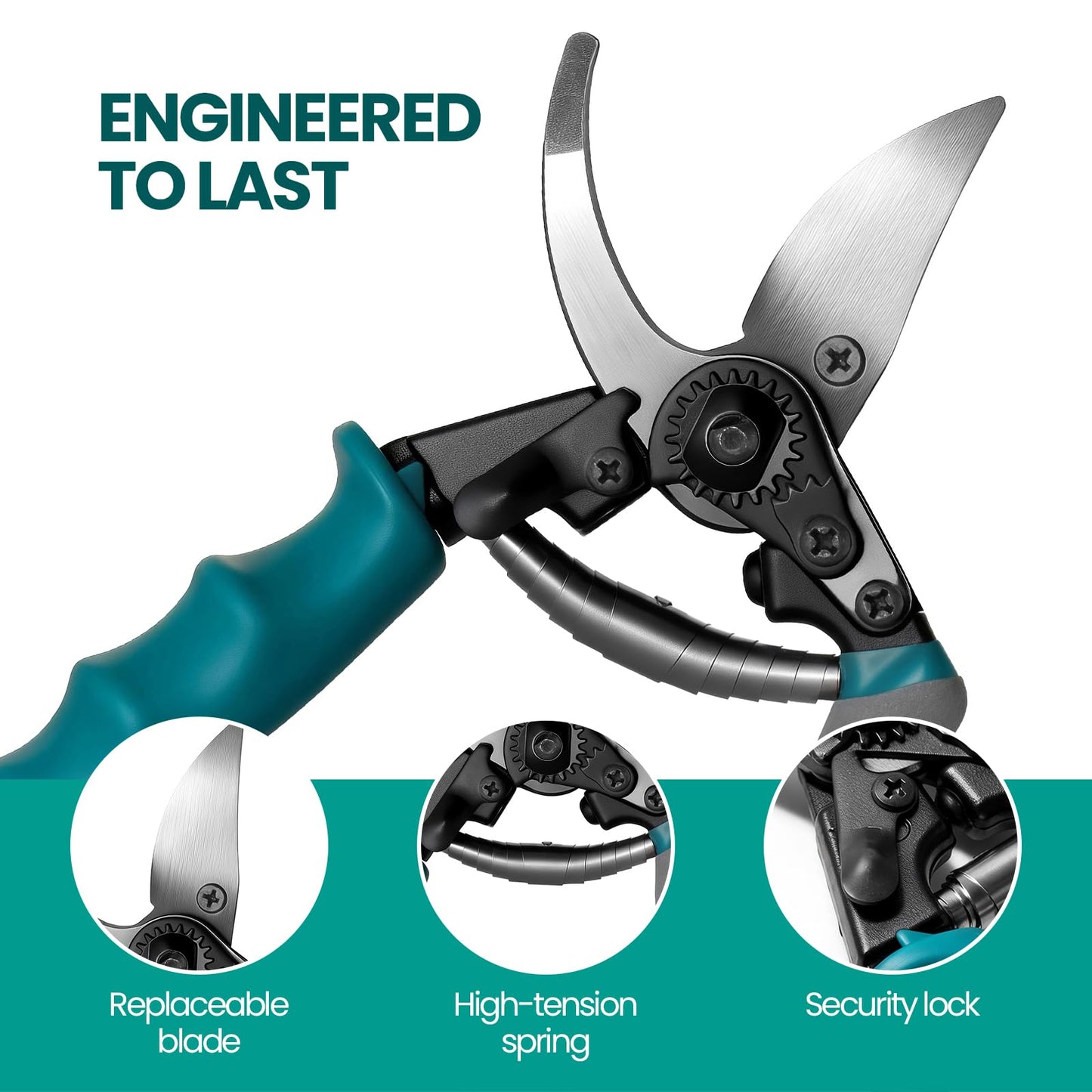 S2U Pruning Shears Heavy Duty - SK5 Carbon Steel Garden Shears for 4/5" Branches, Ergonomic Rotating Handle Tree Trimmers with Extra Blade, Spring & Safety Lock, Professional Hand Pruners & Snips