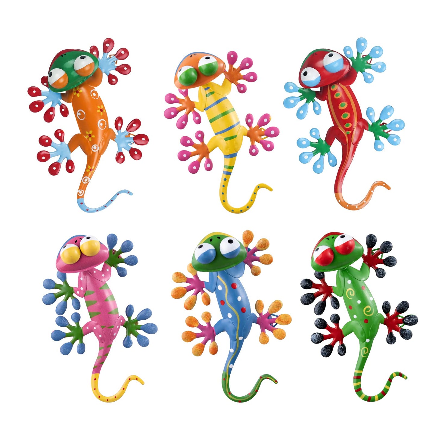 hogardeck Metal Gecko Outdoor Wall Decor, 6 Pack Lizard Wall Art Garden Sculptures & Statues with Free-Adjustable Head Outdoor Spring Decor for Front Yard Fence Patio