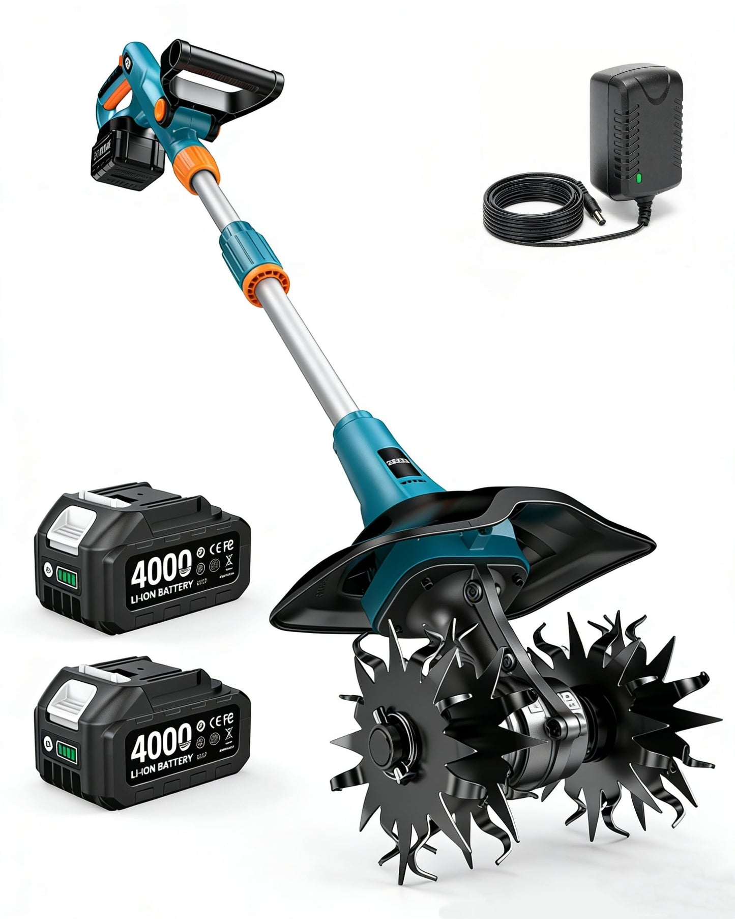 Cordless Tiller Cultivator for Gardening, 20V Electric Garden Rototillers with 2x4.0Ah Batteries, 9In Tilling Width,7In Depth, Adjustable Handle, Battery Powered Small Tiller for Soil/Cultivating/Lawn