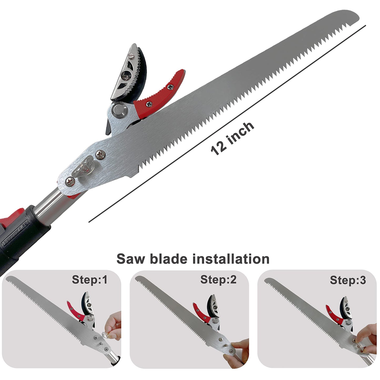 Prunrt 5.4-14.8 FT Tree Pruner Extendable 4 Sections, Telescopic Cut and Hold Trimmers Pole Saws Trimming Long Reach Pruning Shears Branch Cutter Clipper Bypass Lopper Fruit Picker