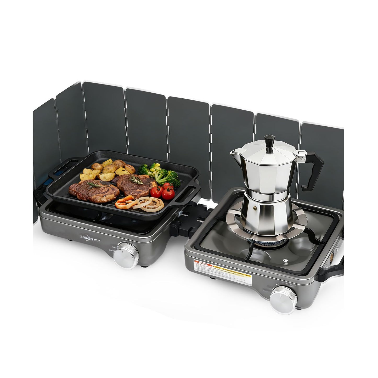 SHINESTAR 2 Burner Camping Stove, 24000 BTU Portable Propane Camp Stove with Brass Burner, Foldable Gas Stove with Windshield & Coffee Stand, Camping Essentials for Outdoor Cooking, or Emergencies