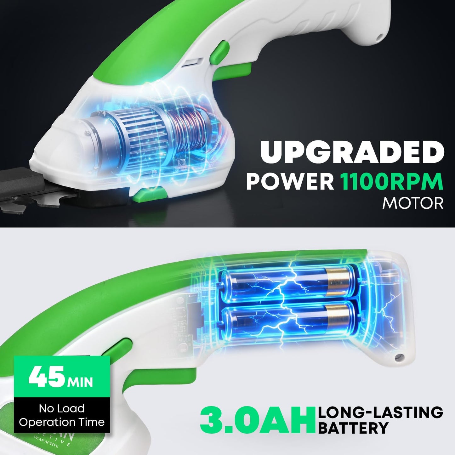 7.2V Hedge Trimmer Cordless | 2-in-1 Handheld Electric Shrub Trimmer & Grass Shear with Pruning Shears | 3.0Ah Lightweight Rechargeable Battery Powered for Garden, Yard, Lawn