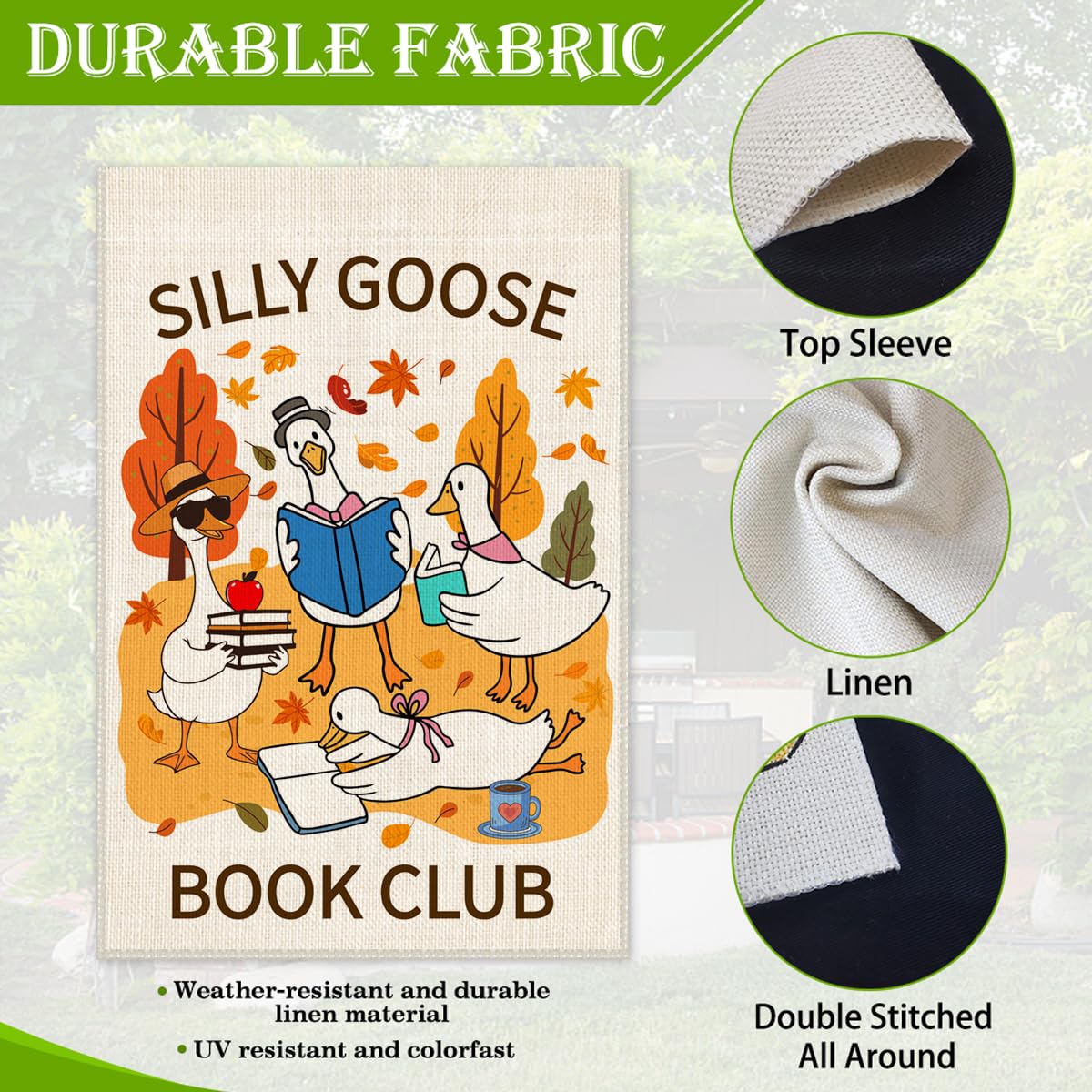 Hafhue Silly Goose Book Club Garden Flag, 12 x 18 Inch Double Sided Funny Duck Book Yard Garden Lawn Porch Court Decor Flag, Fall Season Bookworm Gifts for Book Goose Lover Librarian Books Club Member