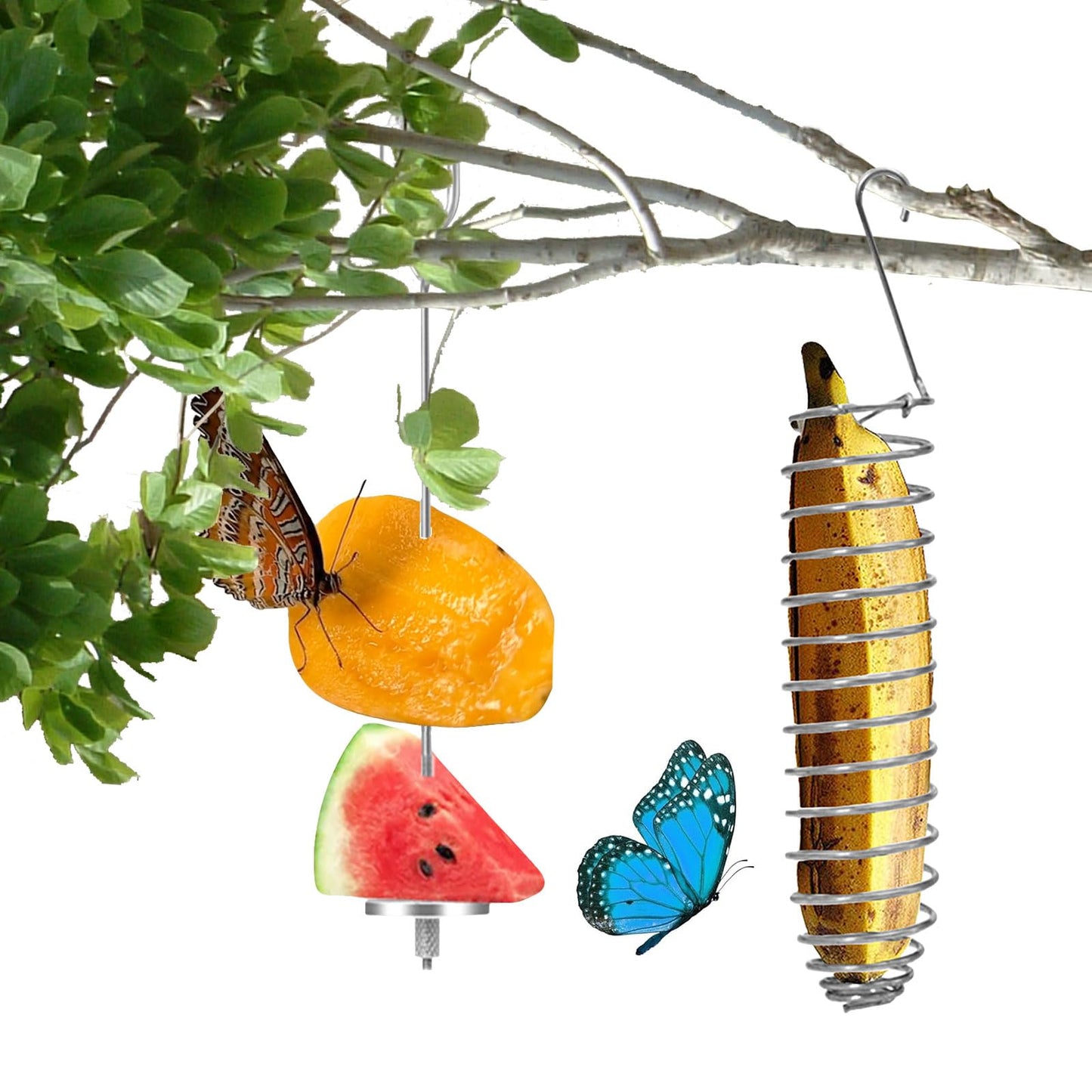2Pcs Elegant Butterfly Banana Holder, Outdoor Banana Hammock, Hangable Butterfly Feeders Stand for Garden, Backyard
