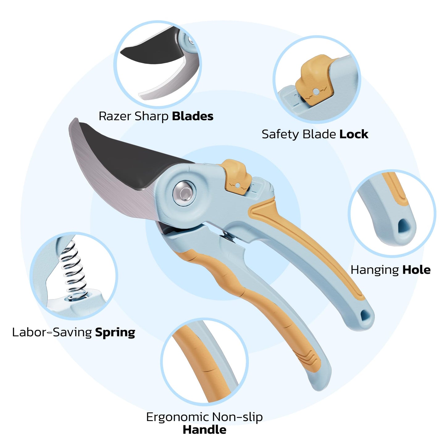 NEXON Garden Pruning Shears 2 Pack, 8" Bypass Hand Pruner & 6.25" Precision Garden Scissors, Professional Garden Clippers for Plants and Flowers