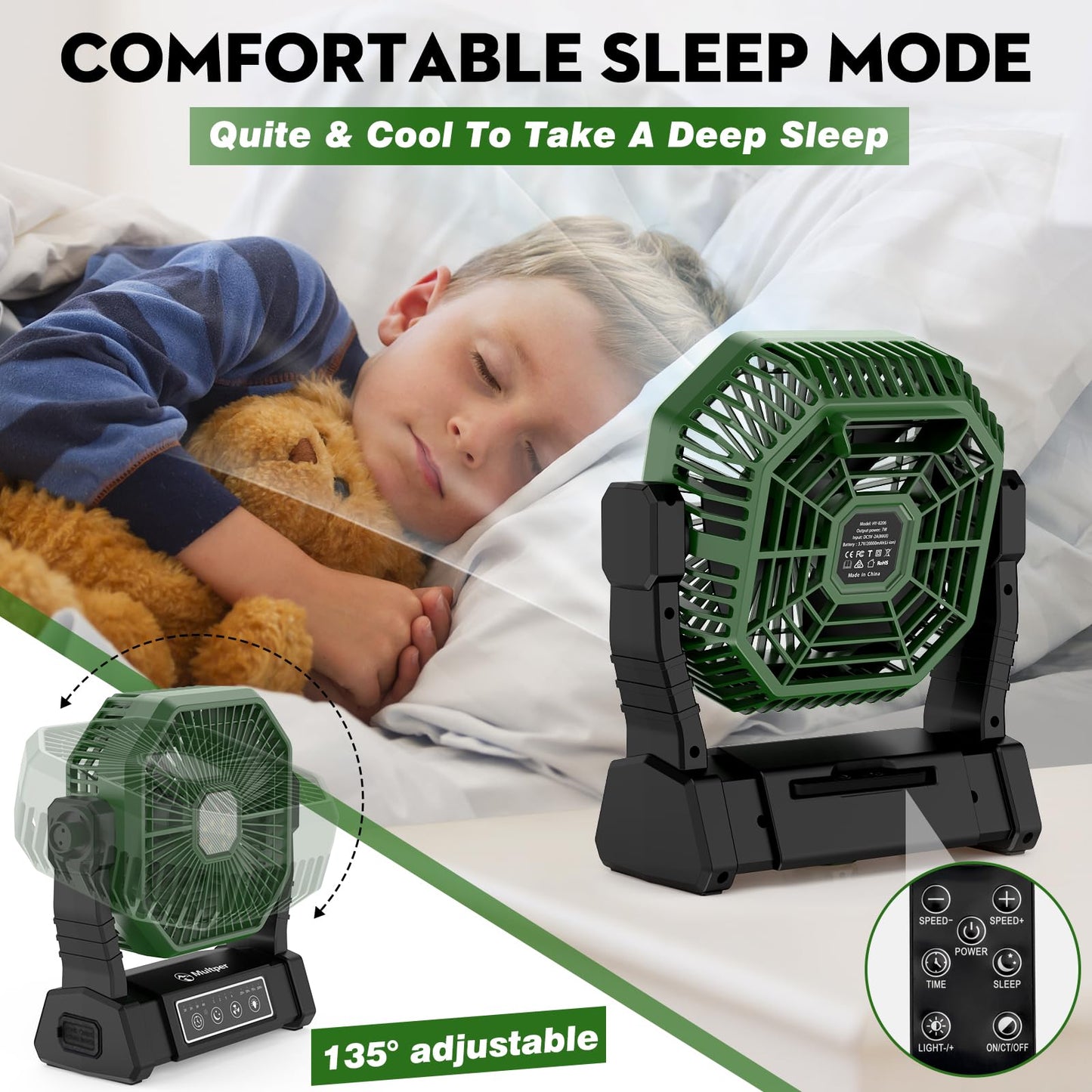 Multper Portable Fan, 20000mAh Camping Fan with LED Lantern & Remote, 4 Speed & 4 Timing Rechargeable Fan for Tent Travel Camping Picnic Beach BBQ
