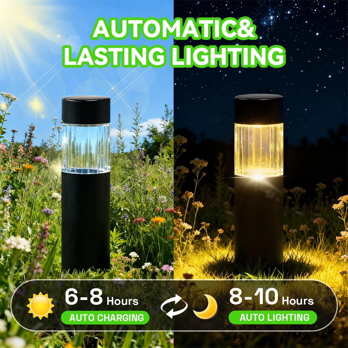 Glosola Solar Pathway Lights Outdoor 4 Pack, Stainless Steel Solar Garden Lights, Bright 35LM Warm White LED, Auto On/Off IP65 Waterproof Path Lights for Yard, Lawn, Walkway, Patio, Driveway