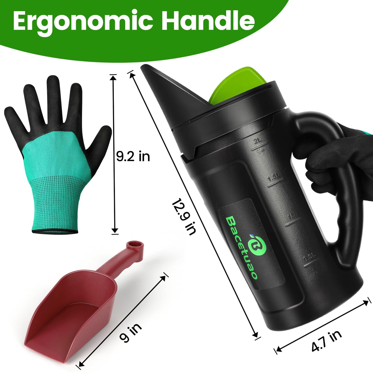 Bacetuao Hand Spreader Shaker, Multiple Adjustable Opening Sizes for All Purpose for Grass Seed, Fertilizer & Earth Food, Snow Salt, Ice and Snow Melt - Up to 80 Oz