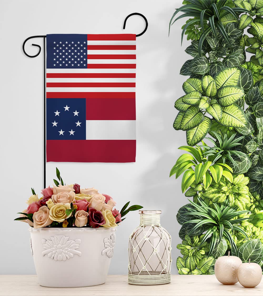 US Star & Bars Garden Flag - Set with Stand Patriotic Historic July Memorial Veteran Independence United State American - House Decoration Banner Small Yard Gift Double-Sided Made in USA 13 X 18.5