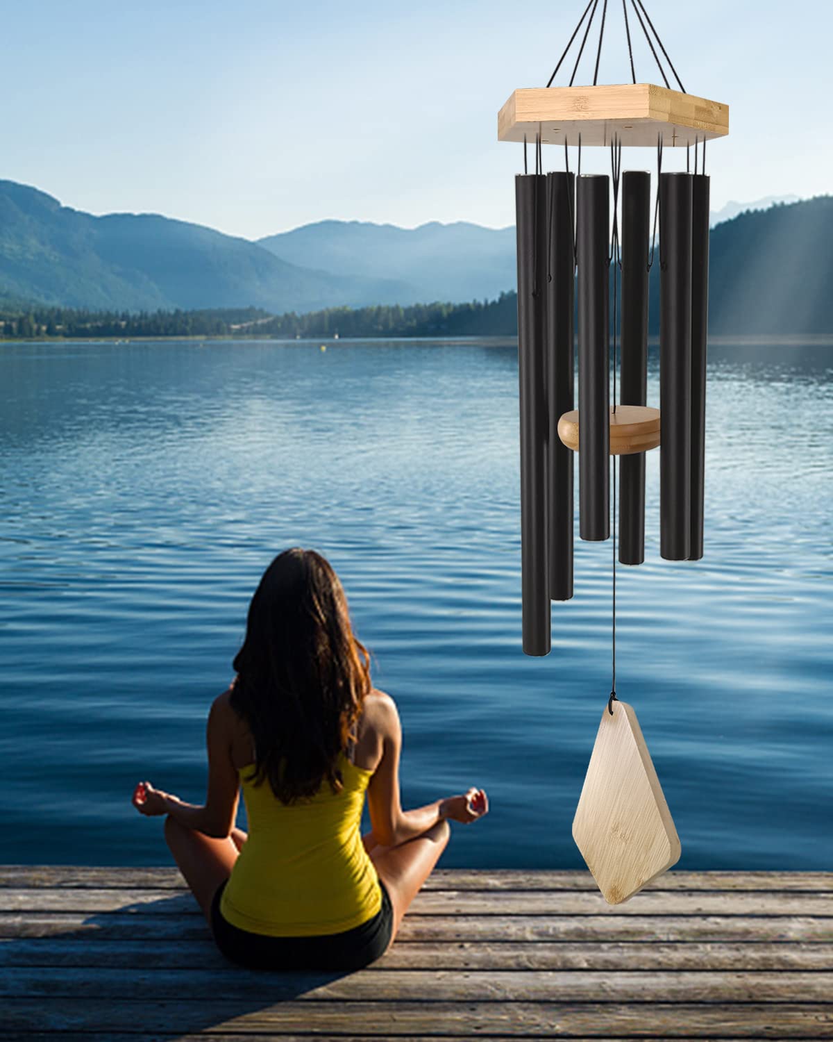 Wind Chimes 30 Inches Deep Tone Memorial Wind Chimes with Hook for Mother's Day/Housewarming/Christmas, Patio, Garden, Yard, Home Decor, Black