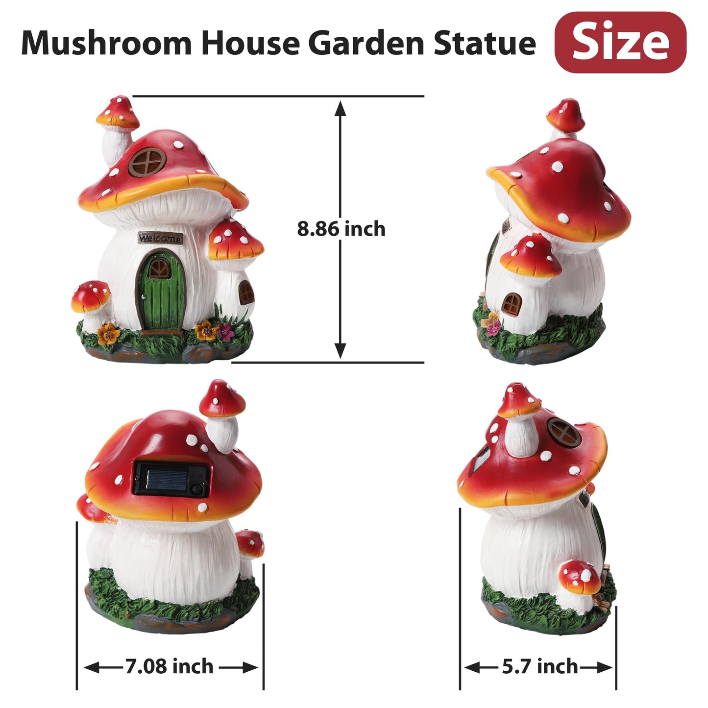 FHWTY Mushroom House Garden Statue Outdoor, Solar Light Mushroom House Garden Figurines for Lawn, Balcony, Yard Decoration, Outdoor Garden Decoration