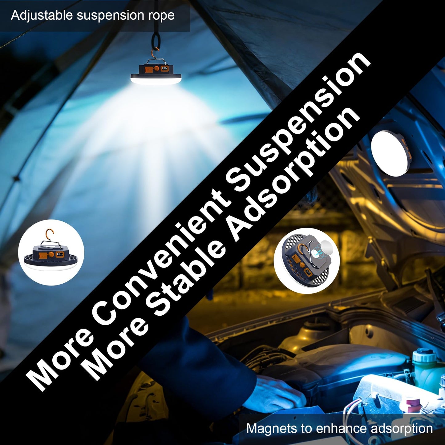 10000mAh 4000LM Flashlight Portable LED Camping Lantern Rechargeable Light 30W with Digital Display and Magnet , IPX5 Waterproof Tent Lights Power Failure Emergency Light for Parents Christmas Gift