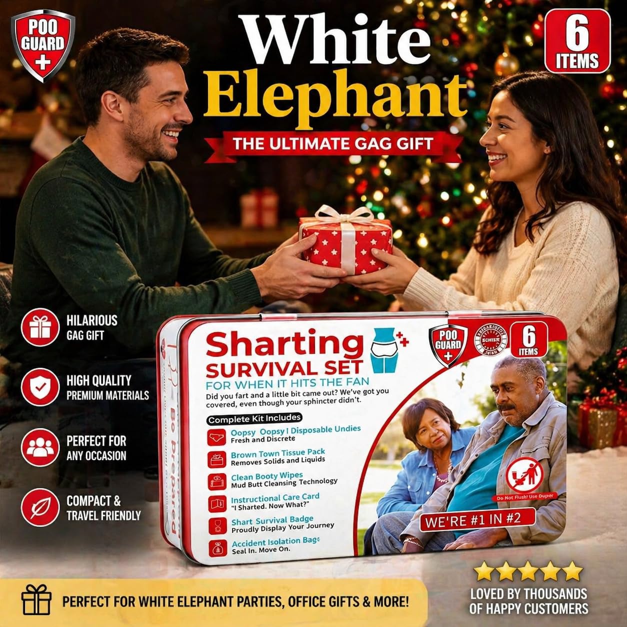 Funny Shart Survival Kit Ultimate Poop Prank Gag Gift Set Contains Wet Wipes, Disposable Underwear, Tissues and Hilarious Badge. Novelty Fart Potty Pack Great for Friends or Family