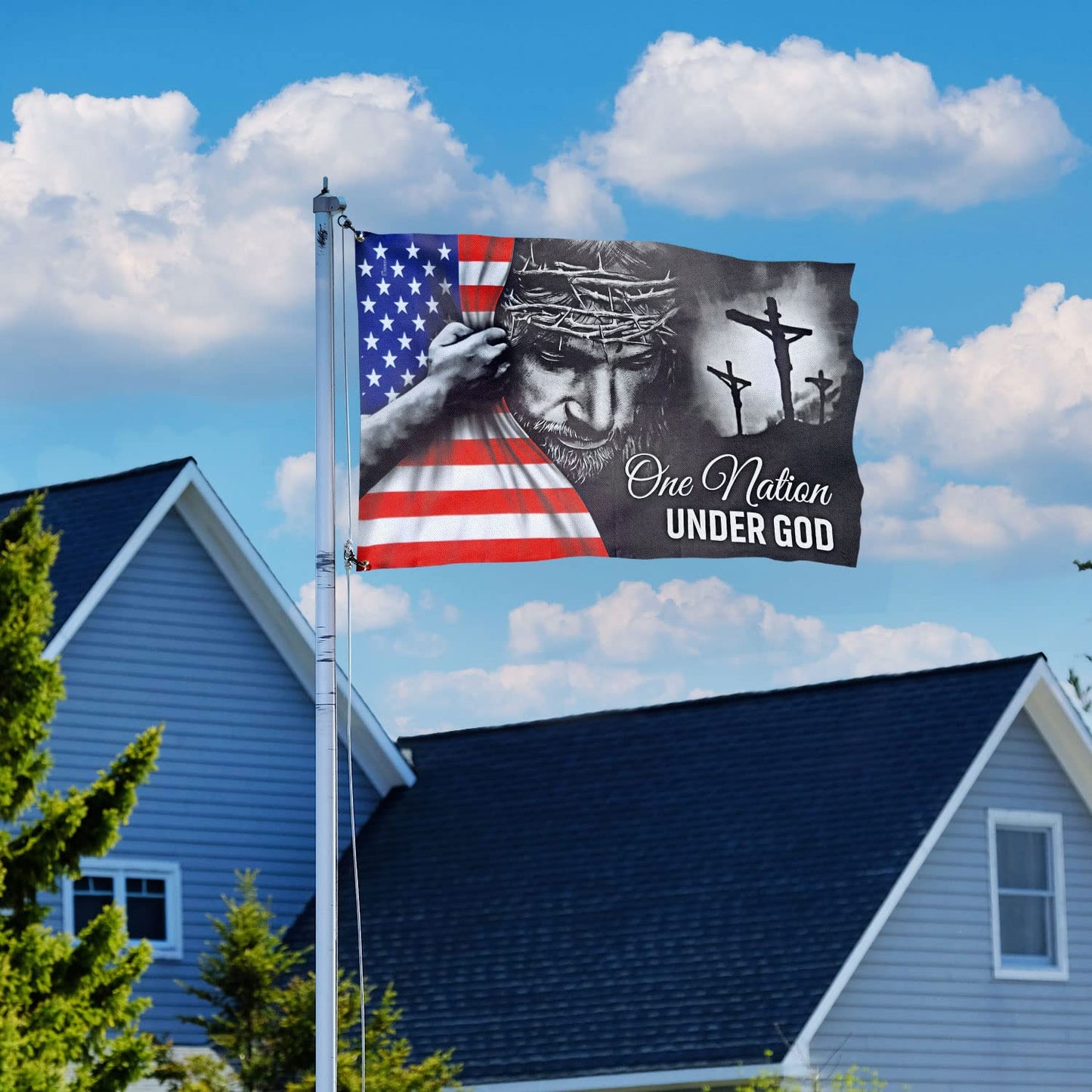 FLAGWIX 3x5 Patriotic American Flags for Outside, One Nation Under God American Jesus Flag - Double Sided, Heavy Duty Canvas, Fade Resistant - Home Decor Indoor, Outdoor Decor Flag with Grommets