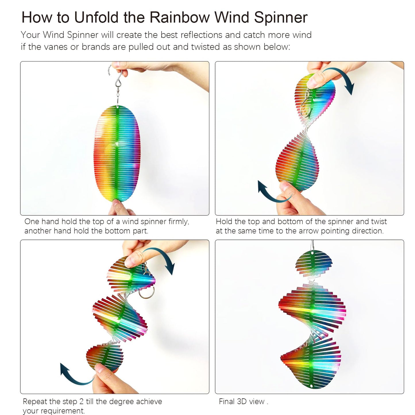 Aoedelyart Rainbow Wave Wind Spinners Outdoor Hanging Decor,7In Stainless Steel Reflective Wind Spinner Yard Art Wind Sculpture,Rainbow Helix Mini Wind Spinners for Yard and Garden Ornaments Gifts