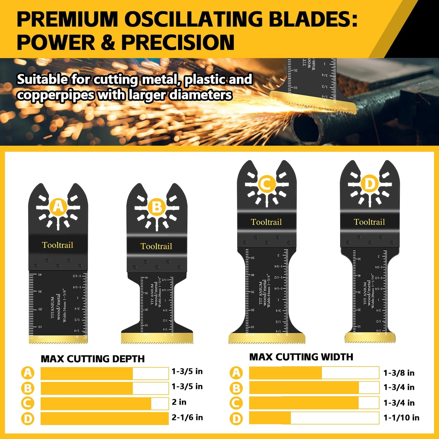Tooltrail 30 PCS Titanium Oscillating Tool Blades Metal Cutting,Universal Multi Tool Blades Kits for Metal Nails Wood and Plastic,Oscillating Saw Blades Fit Dewalt Ryobi Milwaukee Rockwell Fein