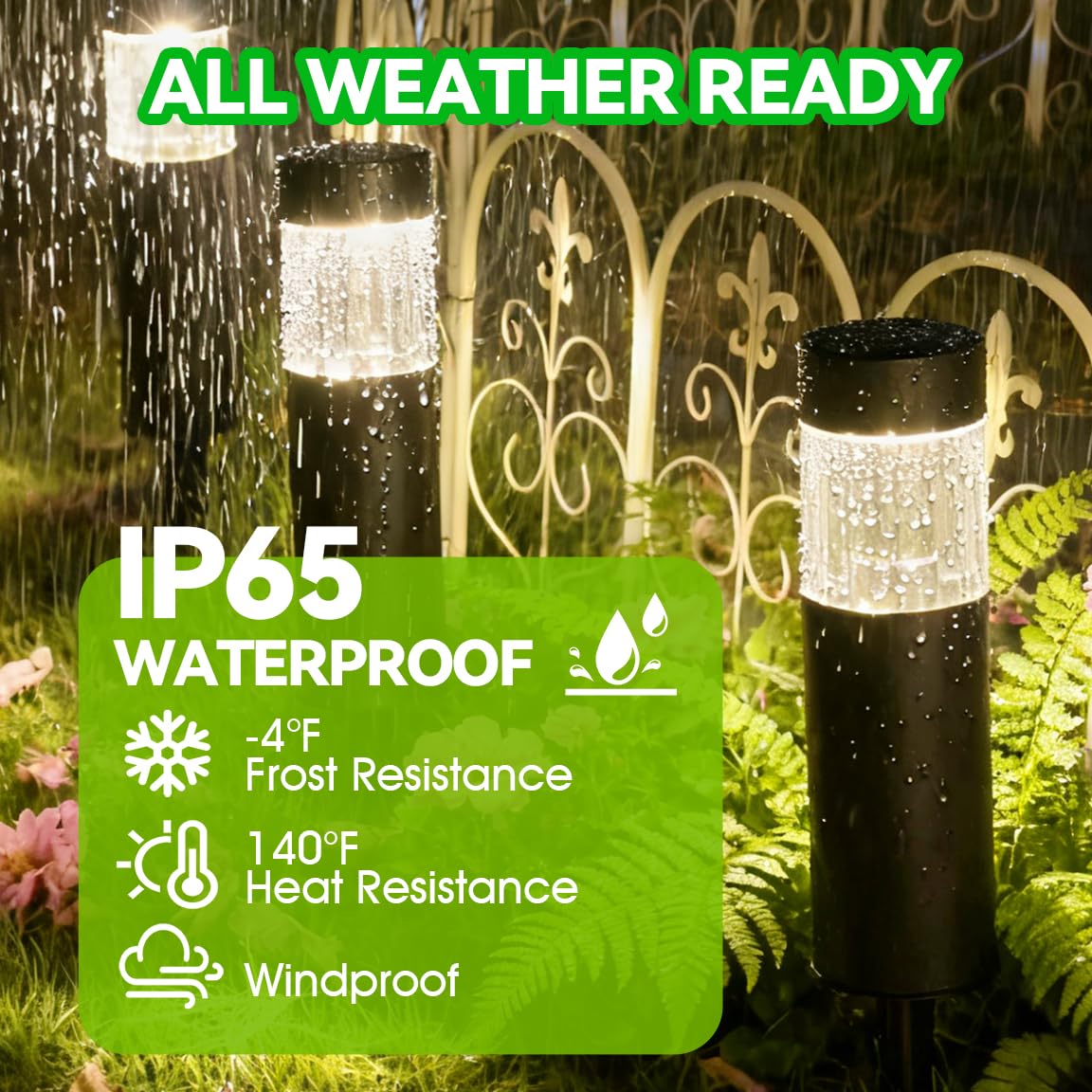 Glosola Solar Pathway Lights Outdoor 4 Pack, Stainless Steel Solar Garden Lights, Bright 35LM Warm White LED, Auto On/Off IP65 Waterproof Path Lights for Yard, Lawn, Walkway, Patio, Driveway