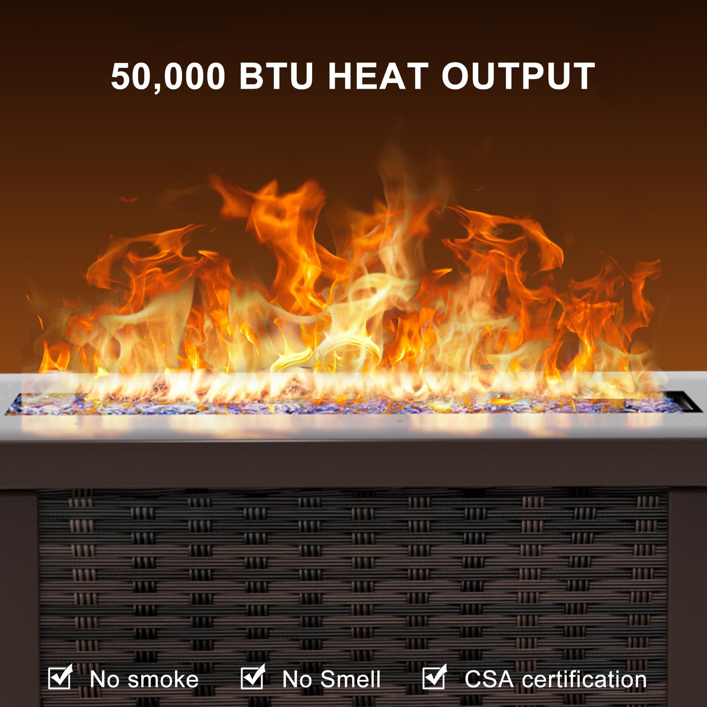 42 Inch Propane Fire Pit Table, 50,000 BTU Outdoor Gas Fire Pits with Removable Lid, 2 in 1 Rectangular Firepit Table for Outside Patio Deck and Garden