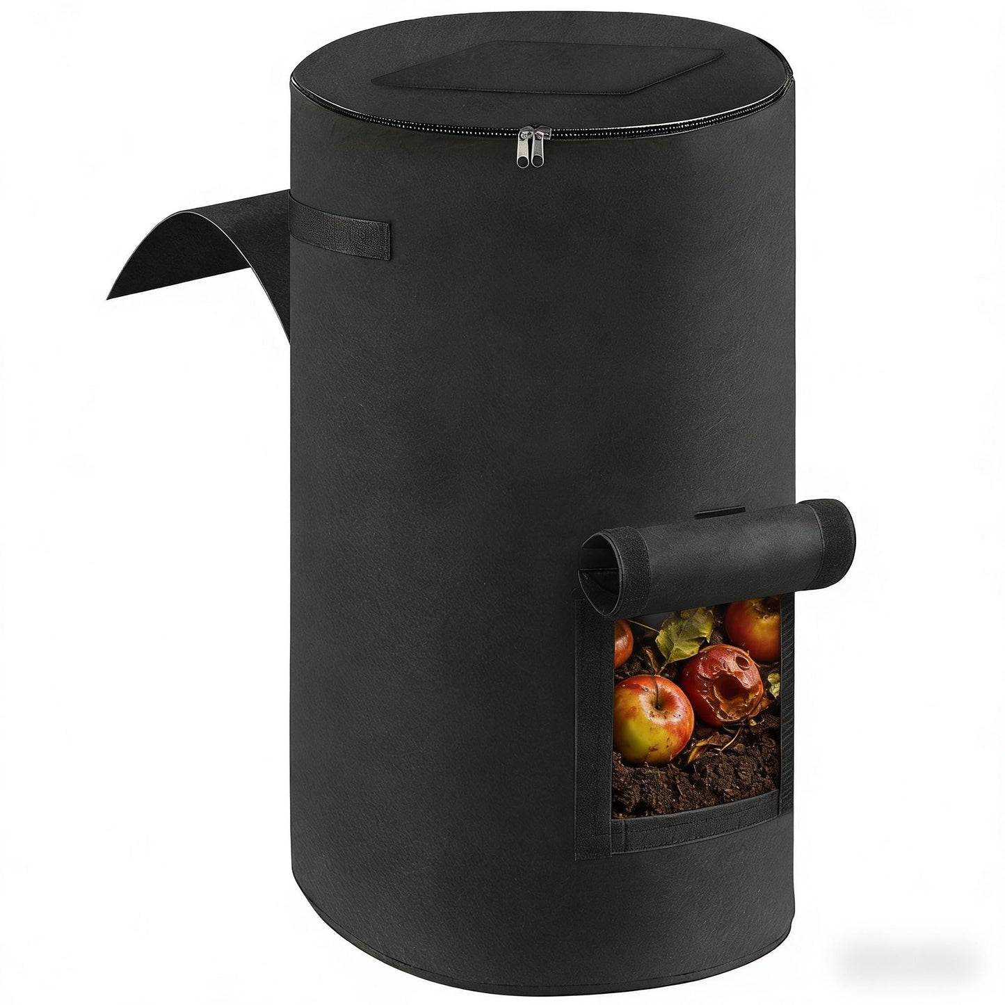 Reusable Compost Bin Outdoor, 34 Gallon Home Compost Bucket with Handles and Observation Windows, Breathable Thickened Foldable Compost Bin for Garden Yard (1 Pack, Black)
