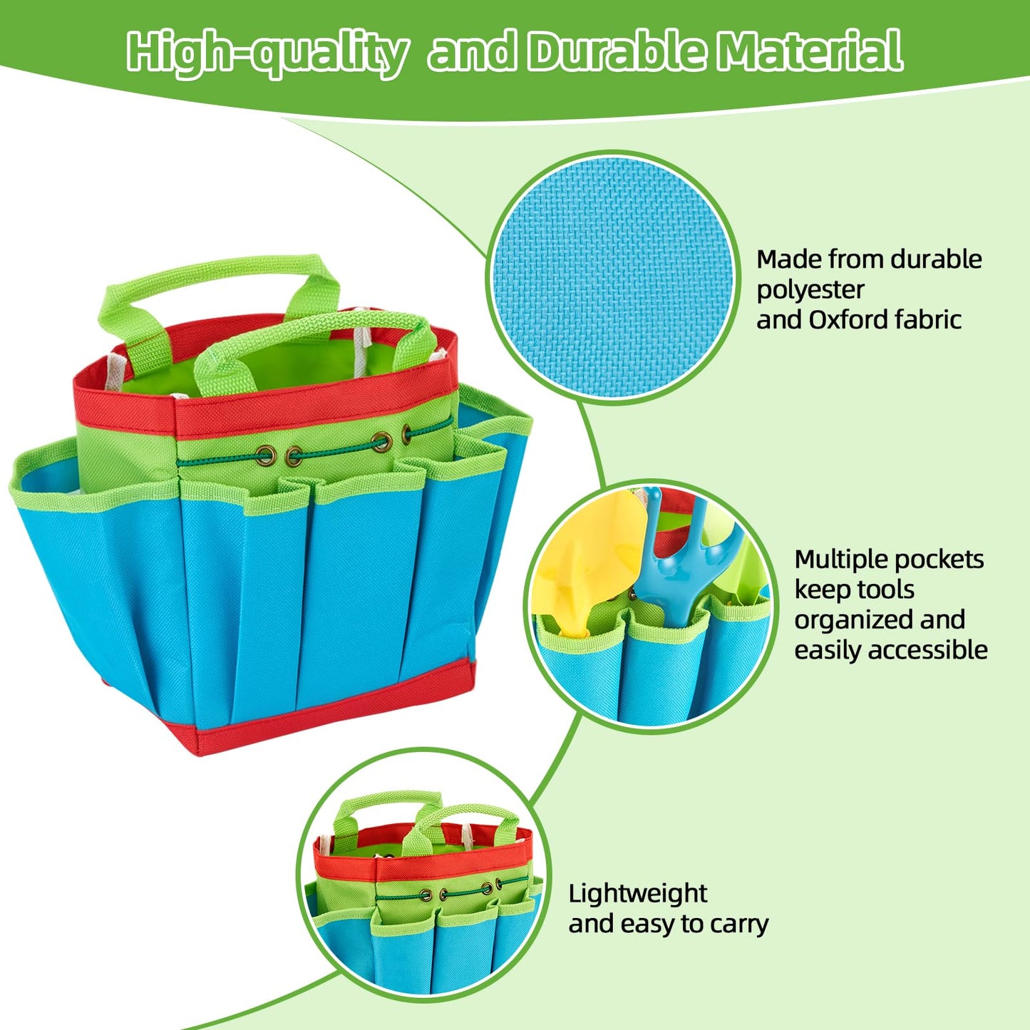 FITNATE Green Kids Garden Tools Set,6 PCS Gardening Tools for Kids Including Watering Can, Shovel, Rake, Fork, Children Gardening Gloves and Garden Tote Bag, All in One Set