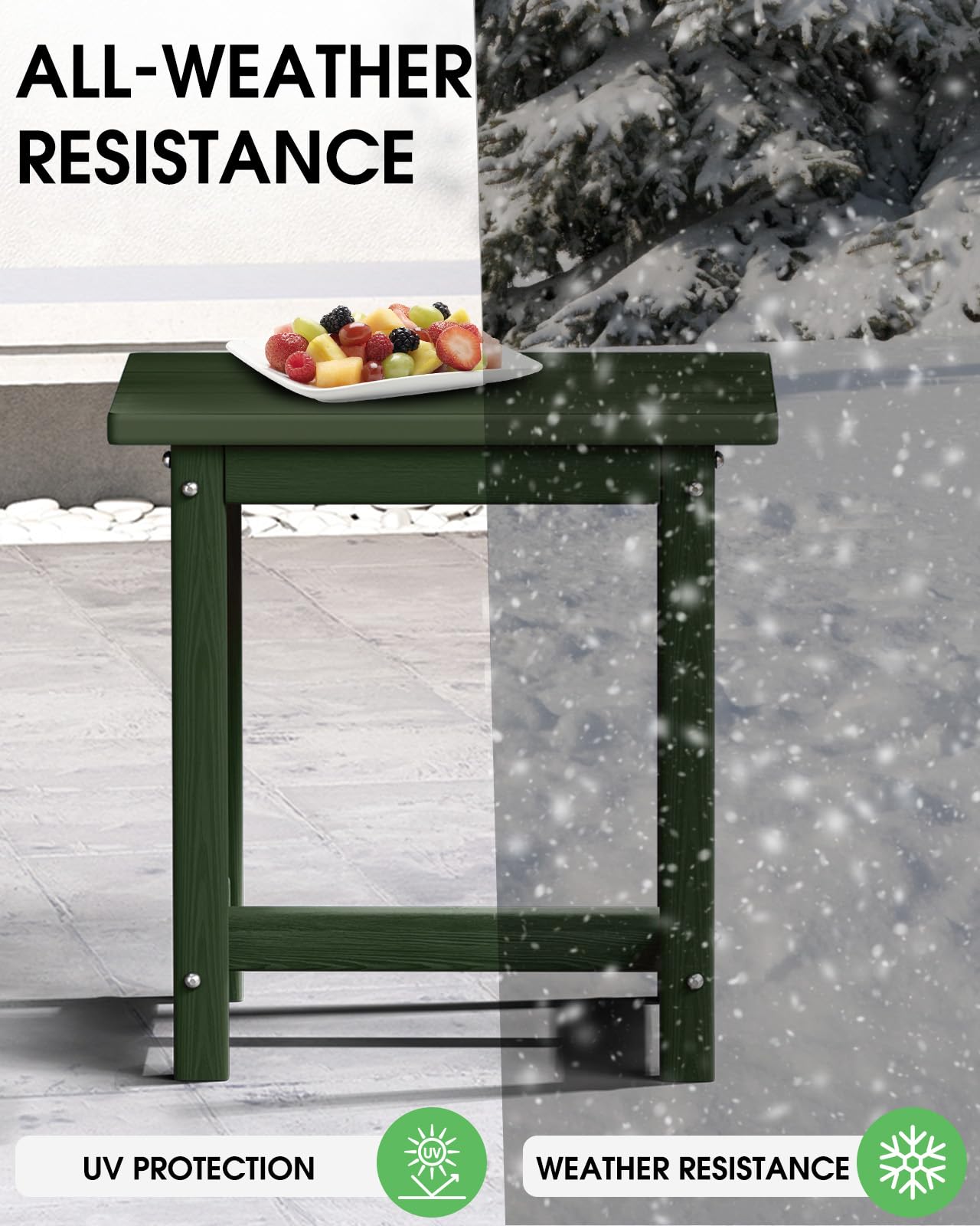 SUUNYN Outdoor Side Table, HDPE Small Outdoor Table, Adirondack Side Tables, Outside End Tables for Patio, Porch, Deck, Pool, Weather Resistant (Green)