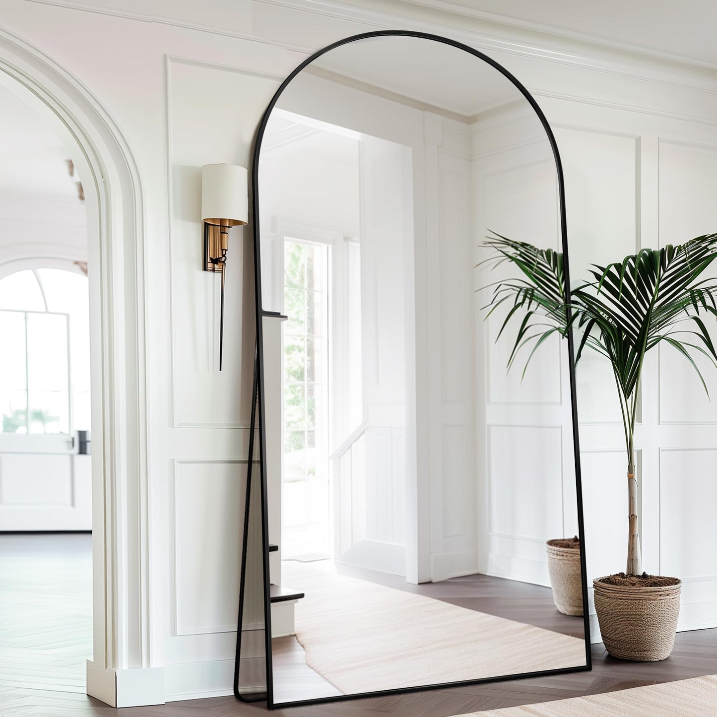 Antok Oversized Full Length Mirror with Stand, 83"x44" Arched Floor Mirror, Aluminum Frame, Wall Mounted/Leaning/Free Standing, Large Body Mirror for Bedroom Living Room Entryway Dressing Room,Black