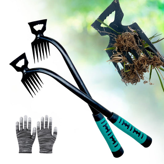Weed Puller Tool-2Pcs Gardening Hand Weeder Tools, 2026 New Weeding Artifact Uprooting Weeding Tool, Manganese Steel Weed Removal TooL, 6 Teethes Dual Purpose Manual Weed Pulling Tool for Yard Gardenl