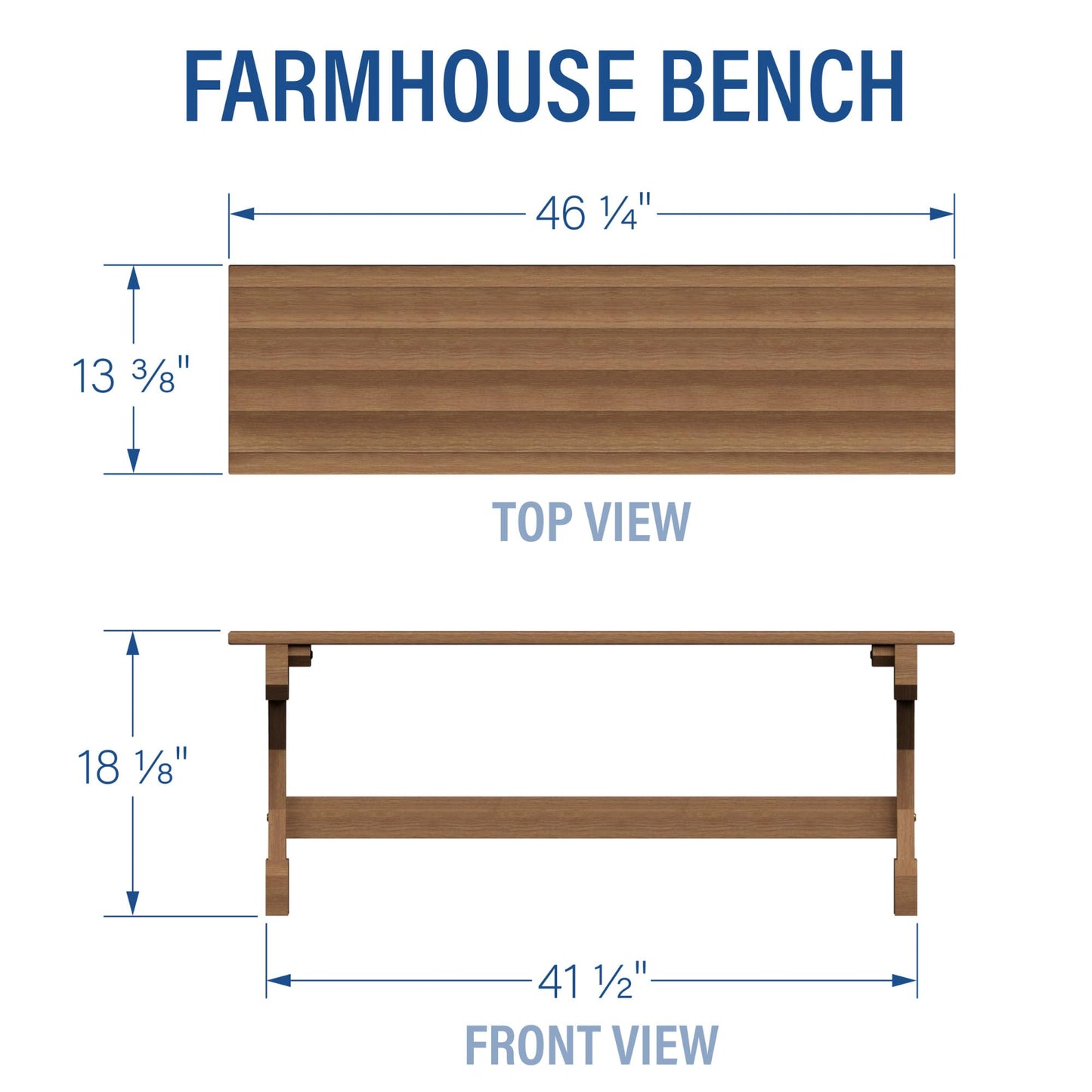 Backyard Discovery 46" Meranti Wood Farmhouse Bench with Walnut Stain, Designed for Indoor and Outdoor Use, Entryway, Living Room, Garden, Patio, Porch, Deck