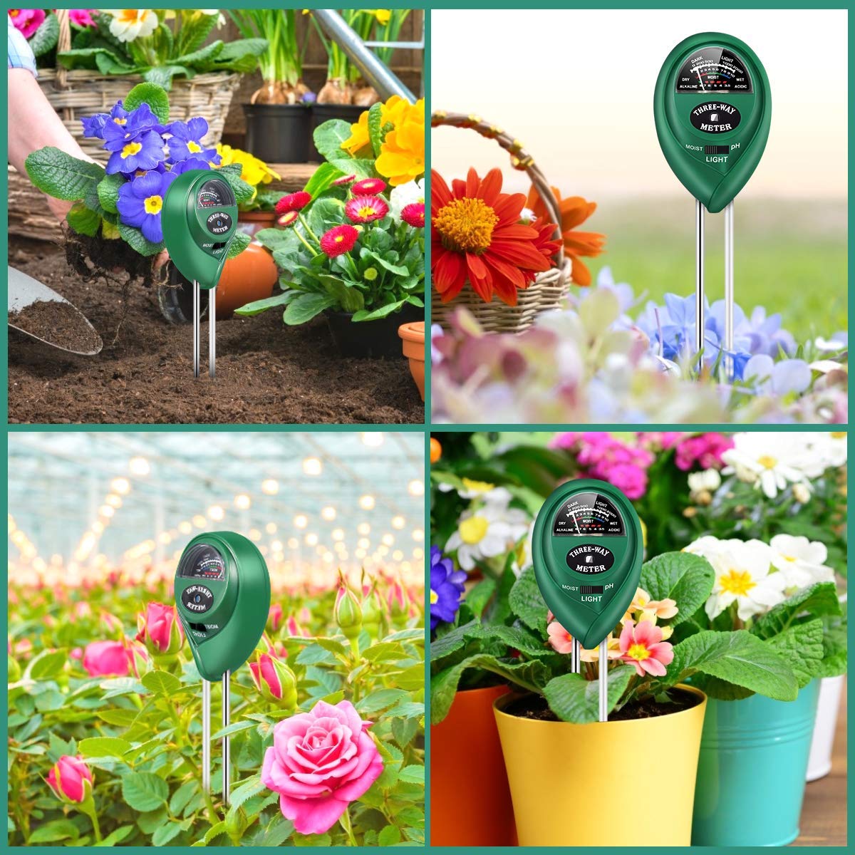 Moisture Meter, Soil PH/Light Tester Plant Soil Test Kit Indoor Outdoor Use, Hygrometer Moisture Sensor Water Meter for Potted Plants Succulents Trees Lawn Farm Garden, No Battery Needed, Easy to Read