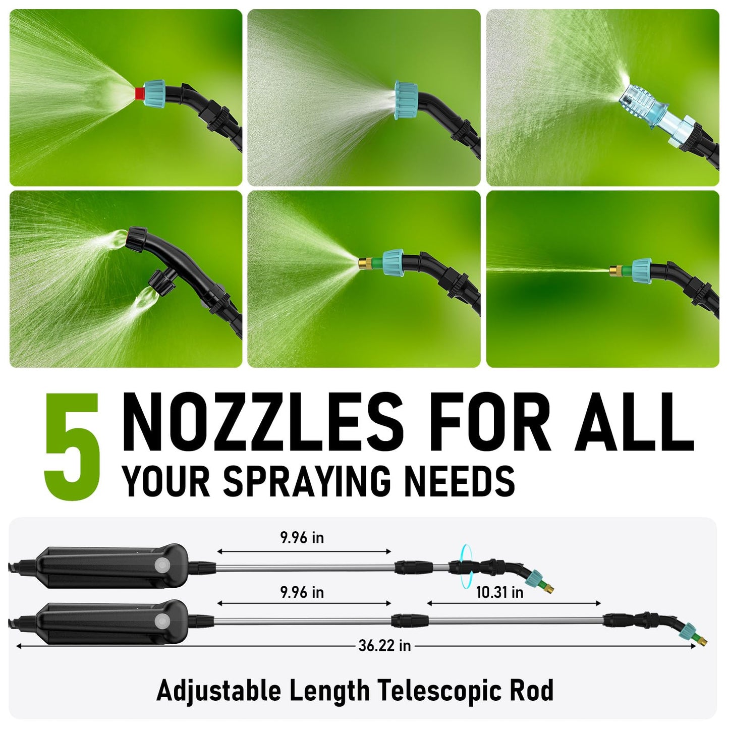 DEGGE Battery Powered Sprayer 2 Gallon, 7.4V Powerful Electric Pump Sprayer, Weed Killer Sprayers with Rechargeable Handle & 5 Mist Nozzles & Retractable Wand & Adjustable Strap for Lawn, Garden, Yard
