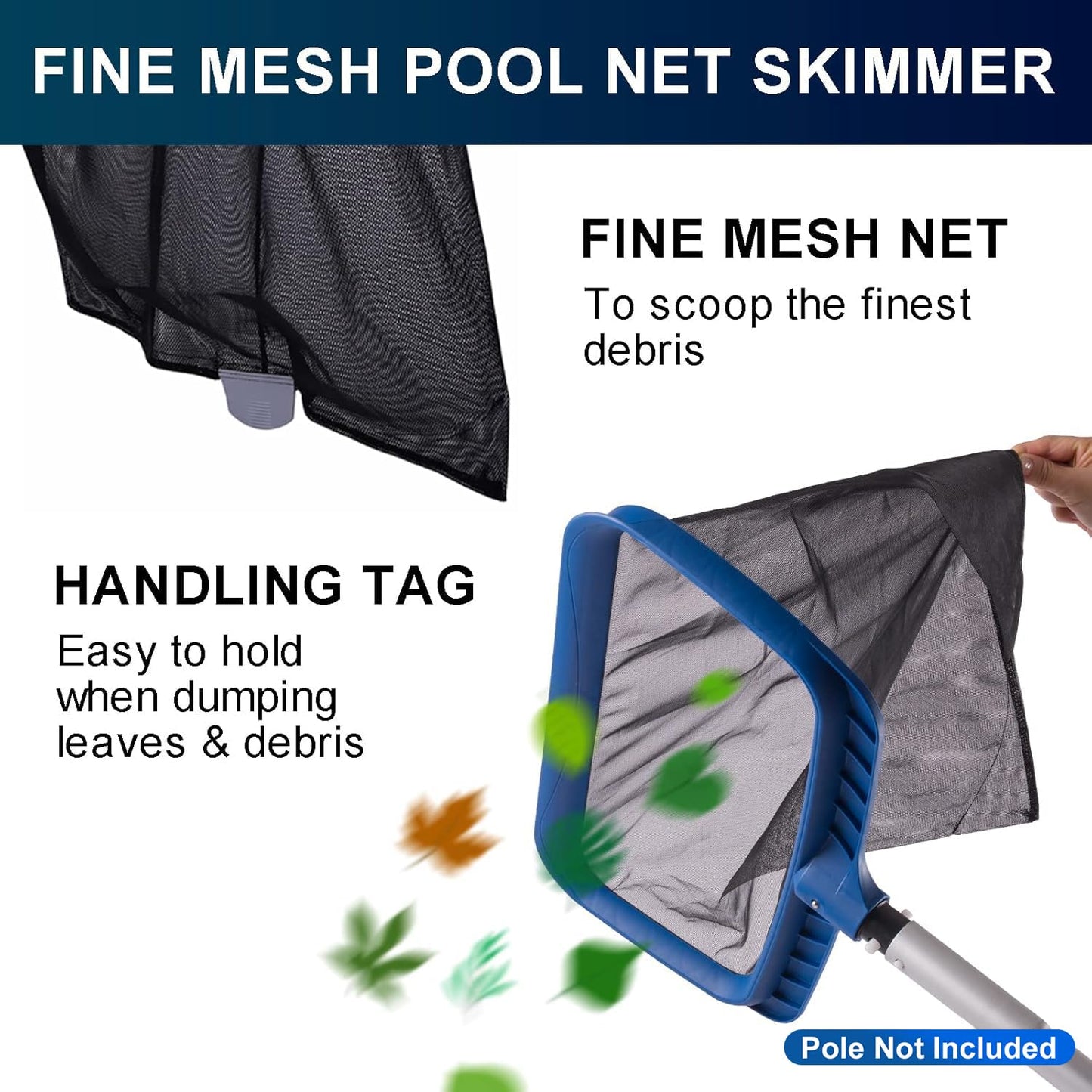 Fine Mesh Pool Skimmer Net & Pool Brush Kit, Durable Pool Cleaning Kit Includes Pool Net Skimmer with Sturdy Frame &17.5" Professional Pool Brush Head for Inground Pools & Above Ground Pools
