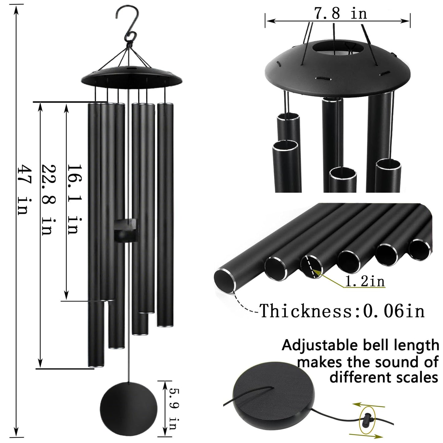 Large Memorial Wind Chimes, 47'' Deep Tone 6 Heavy Tubes Soothing Tones Windchimes for Outside Garden Patio Hanging Decor, Sympathy Gifts, Memorial Wind Chime Best Gift for Mom Women Grandma Neighbors