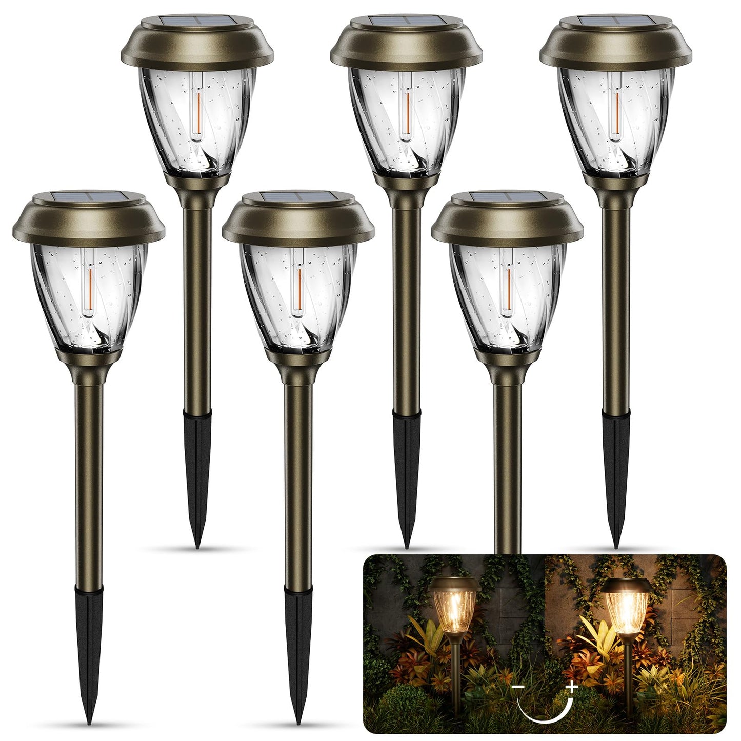 XMCOSY+ Solar Pathway Lights - Durable Glass & Stainless Steel, 10/25 LM Brightness, 2 Adjustable Modes, Waterproof LED Garden Lights for Yard, Lawn, Driveway, Walkway & Landscape Decor (Warm White)