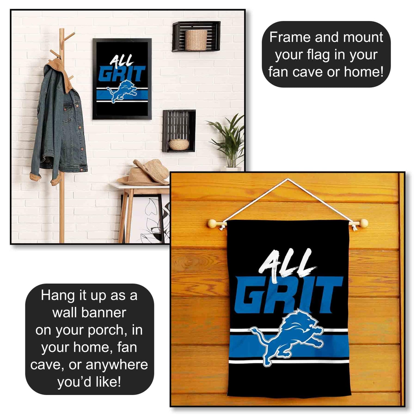 Detroit Lions All Grit Garden Flag Double Sided Banner