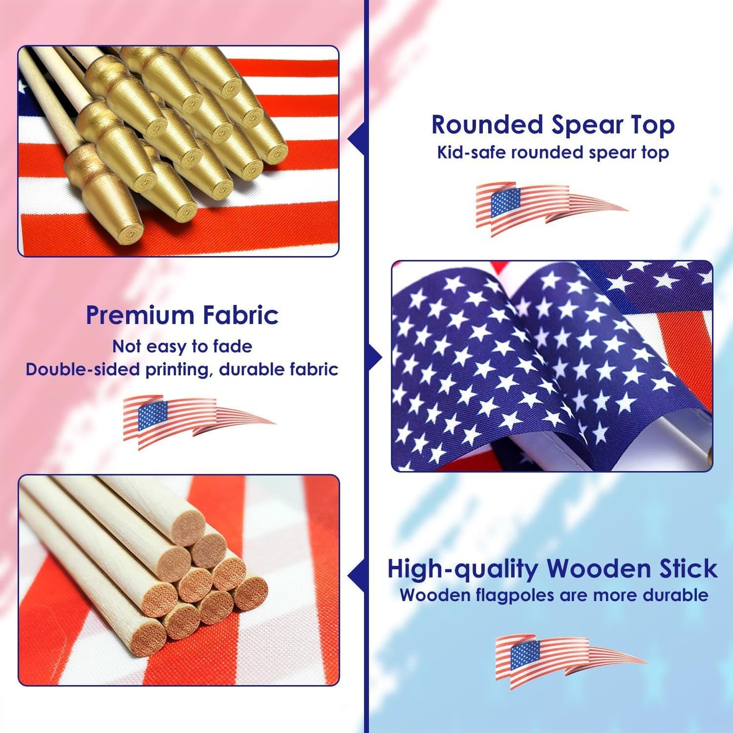 AhfuLife 48 Countries Wooden Handheld Flags on Stick for World Cup Decorations, 48PCS Double Sides Fabric Handheld Small Flags Banner with 11.8in Pole for Soccer Olympic Party 2026 Garden Street Decorations