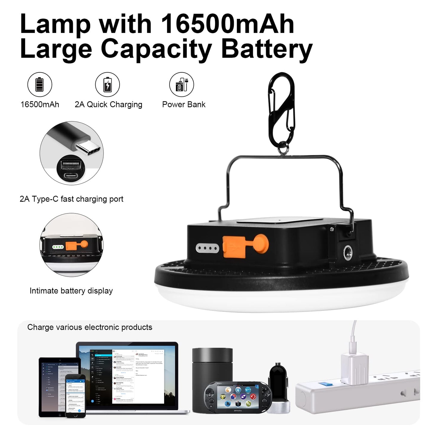 IODOO 16500mAh 60W Rechargeable Camping Light with Remote 3000LM 2700/4000/6500K LED Camping Lantern Portable IP65 Waterproof Tent Lights Power Failur