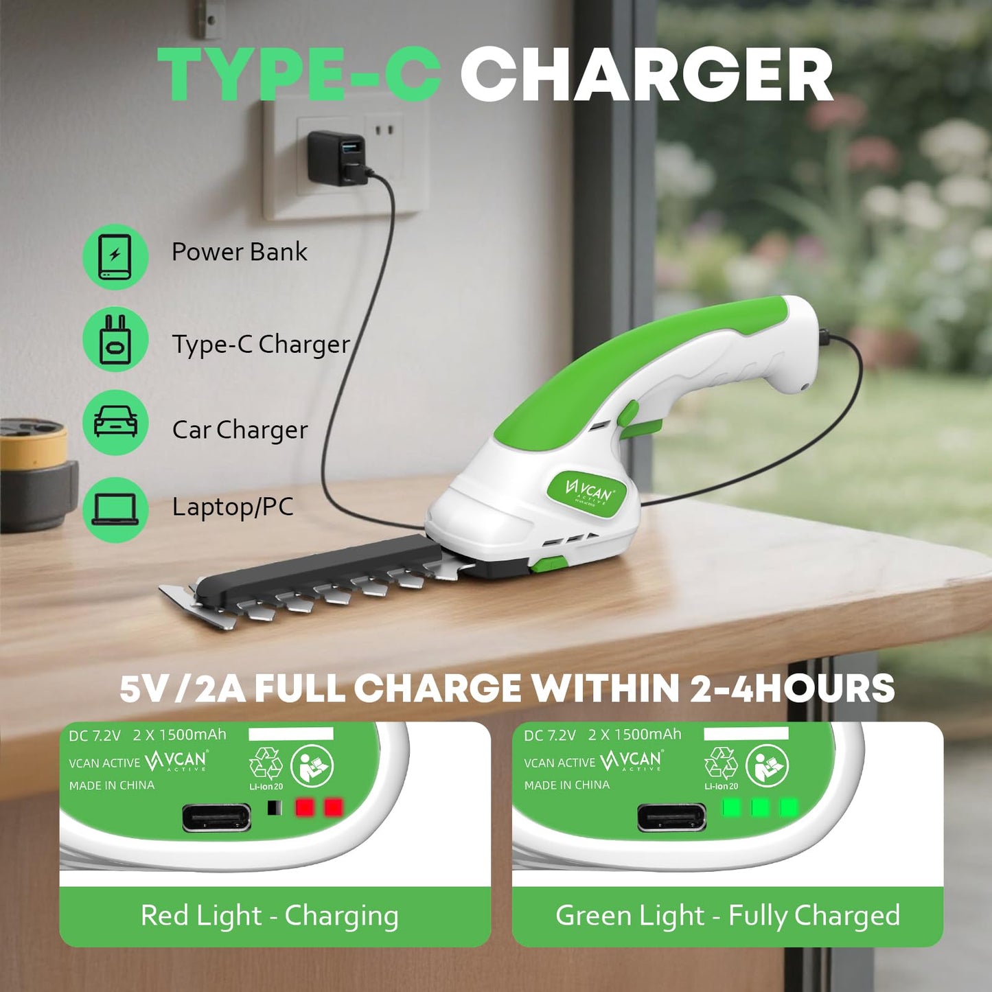 7.2V Hedge Trimmer Cordless | 2-in-1 Handheld Electric Shrub Trimmer & Grass Shear with Pruning Shears | 3.0Ah Lightweight Rechargeable Battery Powered for Garden, Yard, Lawn