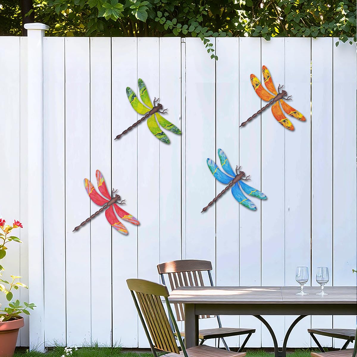 Metal Dragonfly Wall Decor, 4 Pack 13 inch Metal Dragonflies Wall Art Hanging Sculpture Decorations for Outdoor, Yard Patio Fence Garden Outside Decor